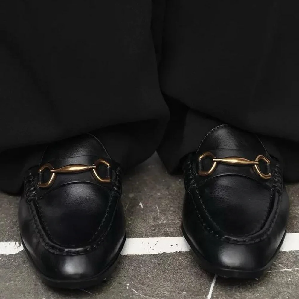 NWT Zara Leather Gold Hardware Loafers in Black - 7.5 - Picture 2 of 7